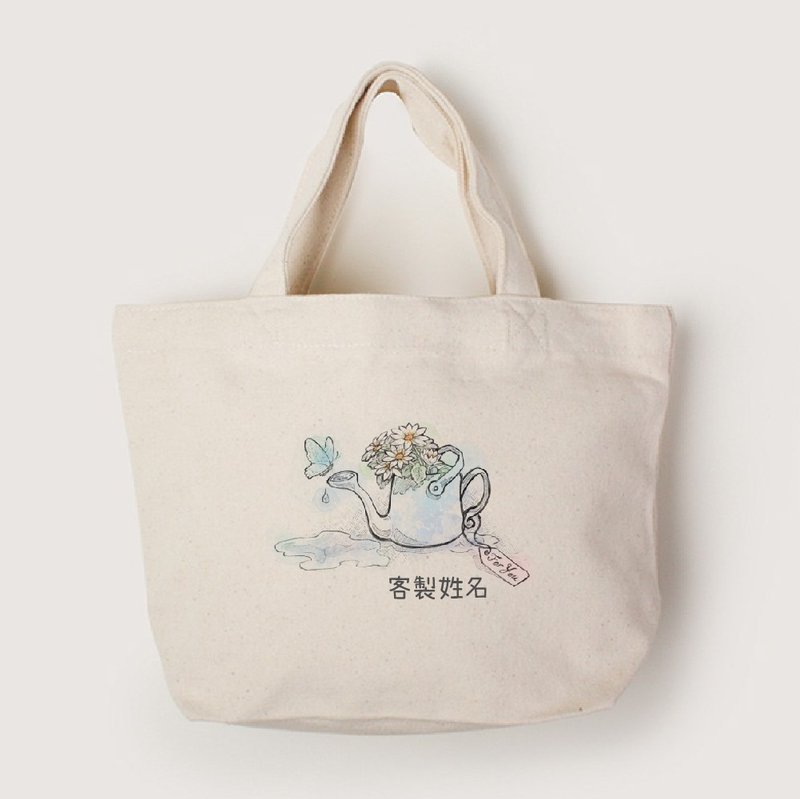 【插畫款】客製文字/刺繡文字-4月誕生花 | 小小加大小托特 - 手提包/手提袋 - 棉．麻 多色
