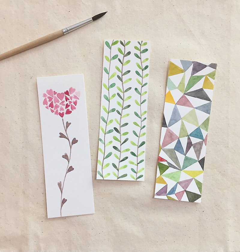 Cute exclusive hand-painted watercolor bookmarks non-printing couple friends gift plant triangle geometry leaf reading - ที่คั่นหนังสือ - กระดาษ 