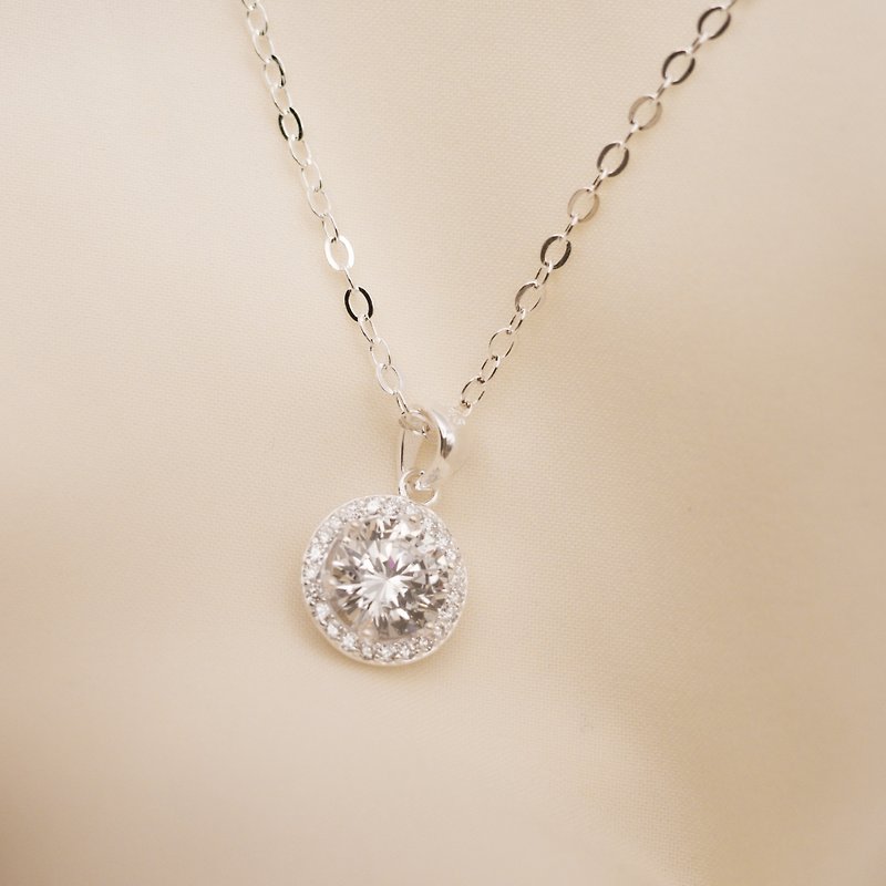 Customizable chain exchange possible | 925 sterling silver eternal solitaire diamond necklace Valentine’s Day gift free gift box packaging - สร้อยคอ - เงินแท้ สีเงิน