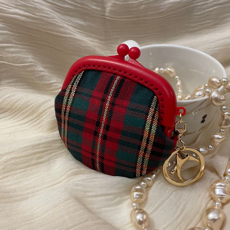 [Ocher Secret Love] Ready Stock/Glitter Scottish Plaid Mini Kiss Lock Bag/Keychain/Pendant/Coin Purse - กระเป๋าใส่เหรียญ - วัสดุอื่นๆ สีแดง