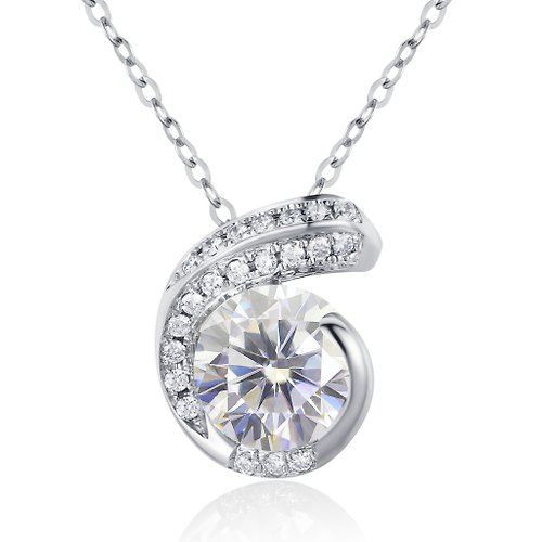 Majade Jewelry Design 莫桑石鑽石C型項鍊-14k白金不規則頸鏈-簡約多層次吊墜-4月生日石