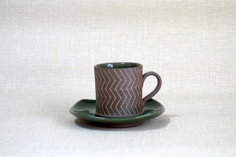 Cup & Saucer Inlaid Celadon Glaze C - Mugs - Pottery Multicolor