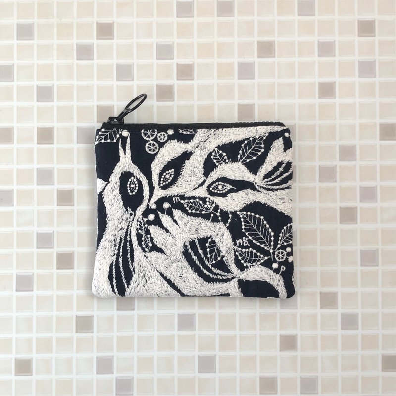 Handmade bird pattern pouch, small size, with pocket, made from high quality fabric, carnival - Toiletry Bags & Pouches - Cotton & Hemp Blue