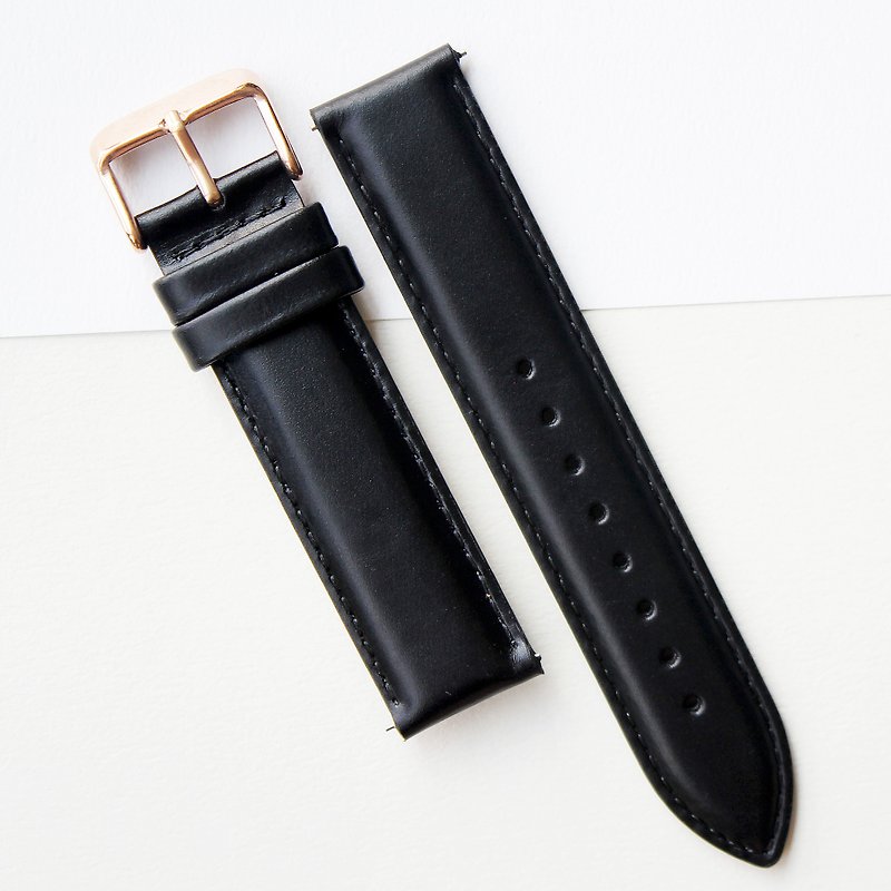 【PICONO】Quick release black leather strap - Rosegold Buckle - Men's & Unisex Watches - Genuine Leather 