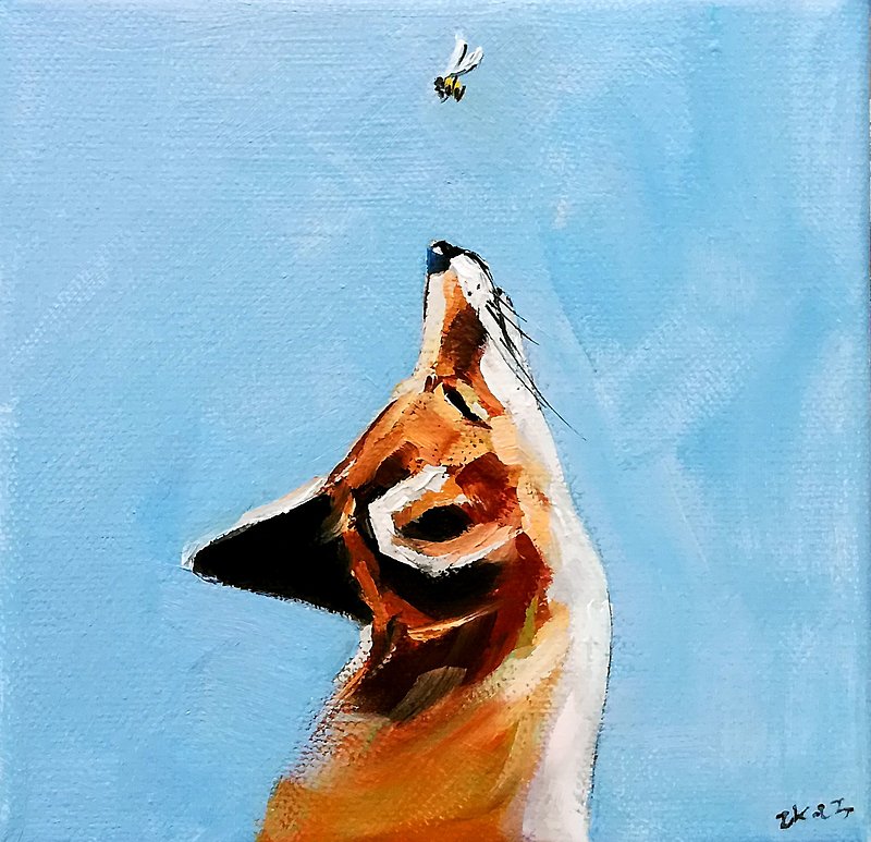 Fox~Bee Oil Painting Original Forest Animal Art MADE TO ORDER - โปสเตอร์ - วัสดุอื่นๆ หลากหลายสี