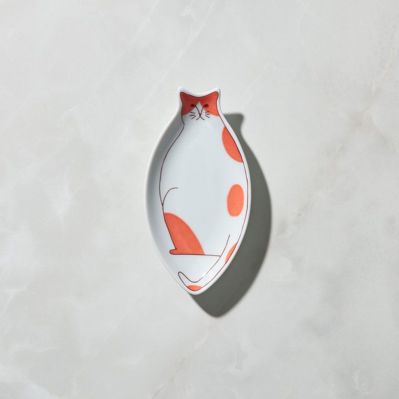 Nippon Haru Kutani Yaki-Cat Small Plate-Yellow Dan Tangerine - Plates & Trays - Porcelain White