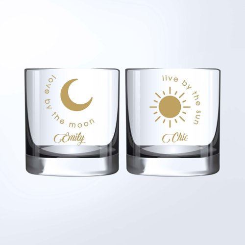 Design Your Own Wine 香港酒瓶雕刻禮品專門店 Text Art 紀念日禮物—訂製個性化情侶日月威士忌對杯|雕刻