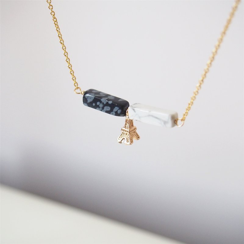 「KeepitPetite」エッフェル塔ターコイズ、ホワイトアラバスター・金メッキのネックレス（45センチメートル/ 18インチ）の贈り物 - ネックレス - 宝石 透明