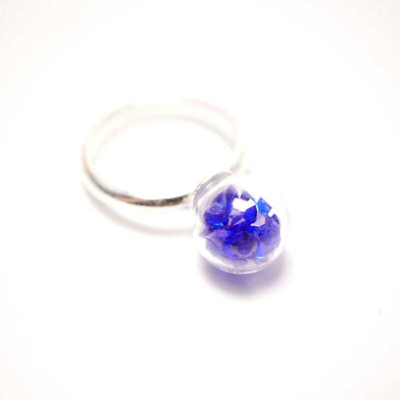 A Handmade 深藍色水晶迷你玻璃球指環 - 戒指 - 玻璃 