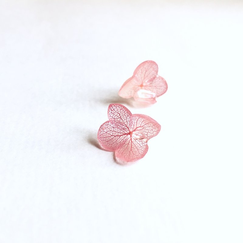 立體不凋花繡球花 夾式耳環 - 耳環/耳夾 - 植物．花 粉紅色