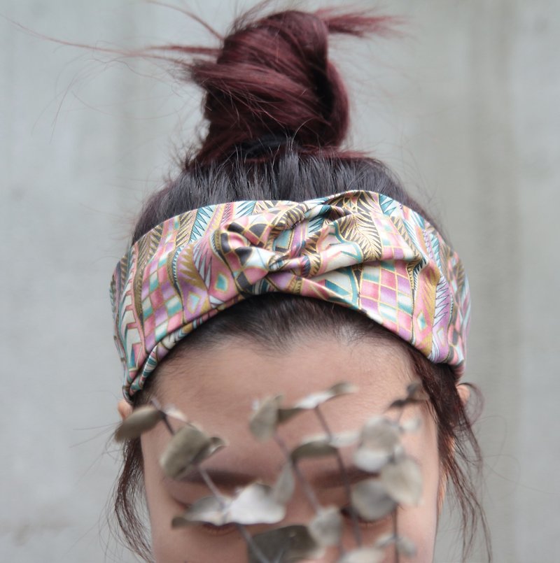 Ease of paralysis / pink, gold, blue / USA gilt cloth / handmade cross elastic hair band _Comfortably Numb // Taiwan Hand made hair band - Hair Accessories - Cotton & Hemp Pink