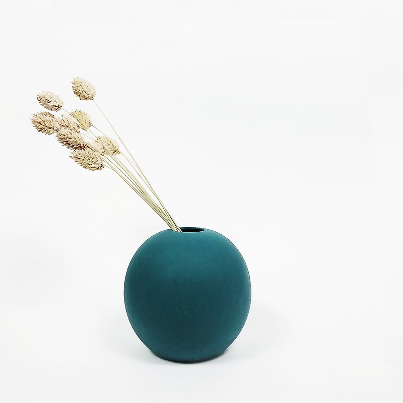 中号简约北欧彩色手工圆形磨砂花器 - 青蓝色 - 花瓶/花器 - 瓷 綠色