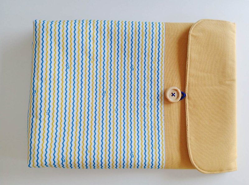 [Yellow and blue stripes hit color pen inside the bag] - เคสแท็บเล็ต - ผ้าฝ้าย/ผ้าลินิน สีเหลือง