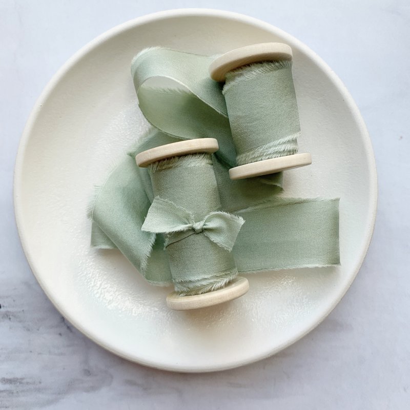 Sage Green Silk Ribbon Hand Dyed Silk Ribbon On Wood Spool