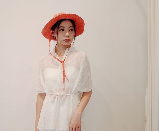 Japanese cloth-hexagonal round hat orange/sun hat/hiking hat