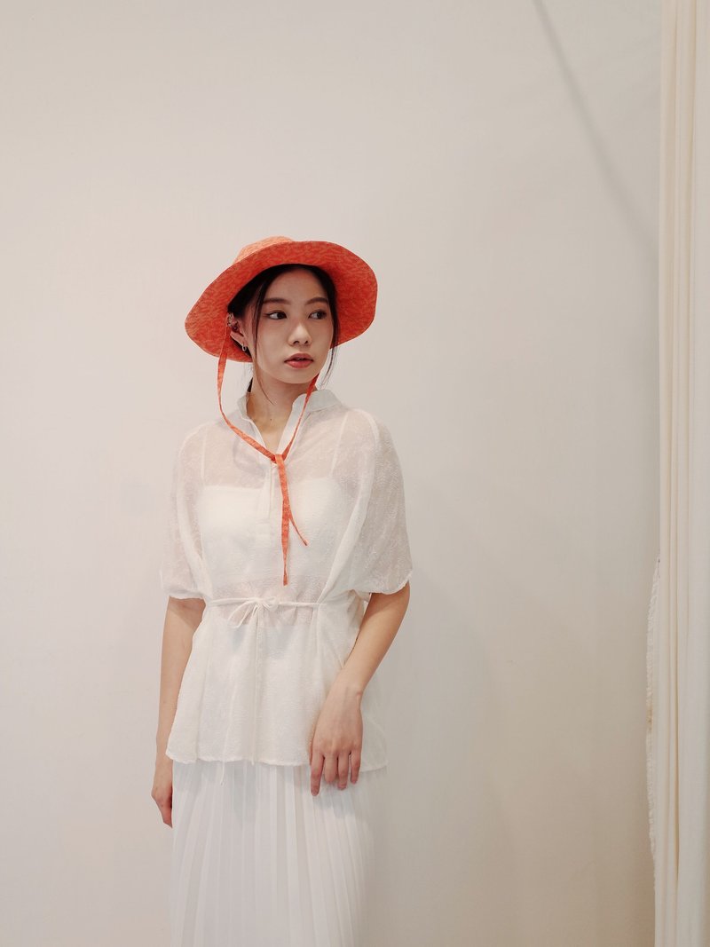 日本布-六角圓帽橘色/遮陽帽/登山帽/露營帽/戶外帽 - 帽子 - 棉．麻 橘色