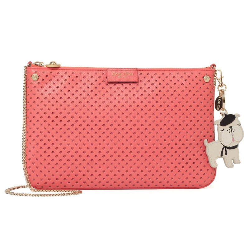 French Bulldog Perforated Leather Crossbody Bag - Messenger Bags & Sling Bags - Genuine Leather Red