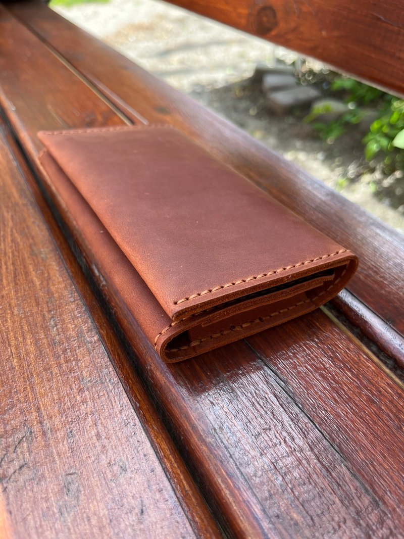 Handmade Leather Long Wallet With Phone Compartment / Bifold Daily Phone Purse - Wallets - Genuine Leather Brown