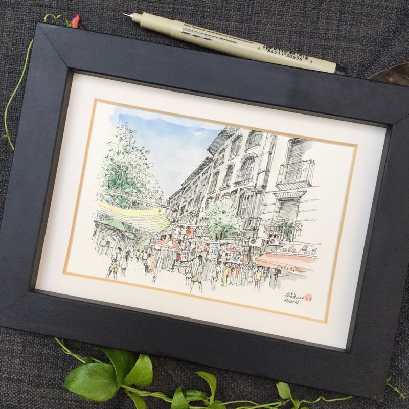 馬德里跳蚤市集/手繪原作 - 海報/掛畫/掛布 - 紙 咖啡色