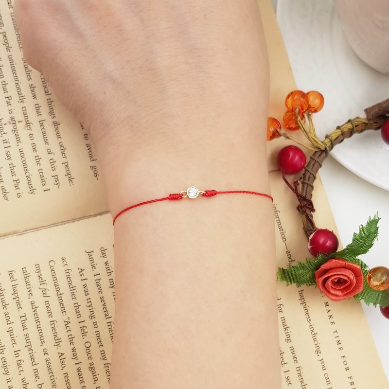 Sterling silver gold plated catch happiness ultra small double ring gold claw diamond red line red rope love lucky marriage - Bracelets - Polyester Red