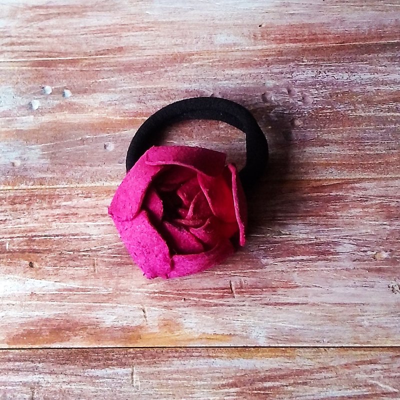Dual leather bracelet hair ring Peach flower color bud models made leather handmade leather Kai - Hair Accessories - Genuine Leather Pink
