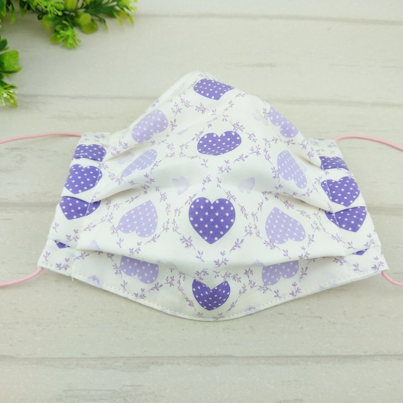 Romantic purple heart. Cotton cloth mask with inner opening of bead - หน้ากาก - ผ้าฝ้าย/ผ้าลินิน สีม่วง