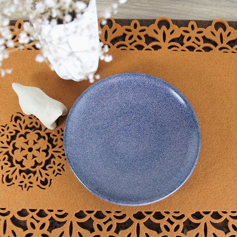 鈷藍紫斑陶盤,餐盤,菜盤,水果盤,點心盤-直徑約15.5公分 - 碟子/醬料碟 - 陶 藍色