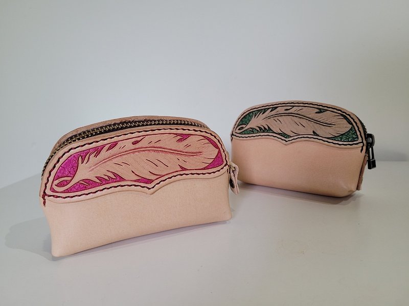 [Leather Small Objects] Original Wing Series Hand-carved Cosmetic Bag/Change Purse/Storage Bag/Card Case - Coin Purses - Genuine Leather 