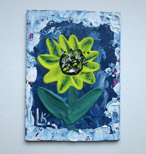 Artkingdom7 Original Painting Sunflower ACEO Art Card Floral Abstract Flower Acrylic