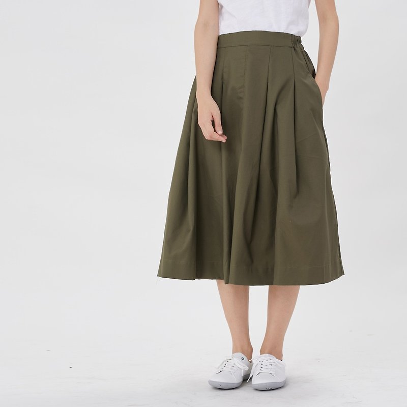 Lyla Cotton Pockets Midi Skirt Green - กระโปรง - ผ้าฝ้าย/ผ้าลินิน สีเขียว