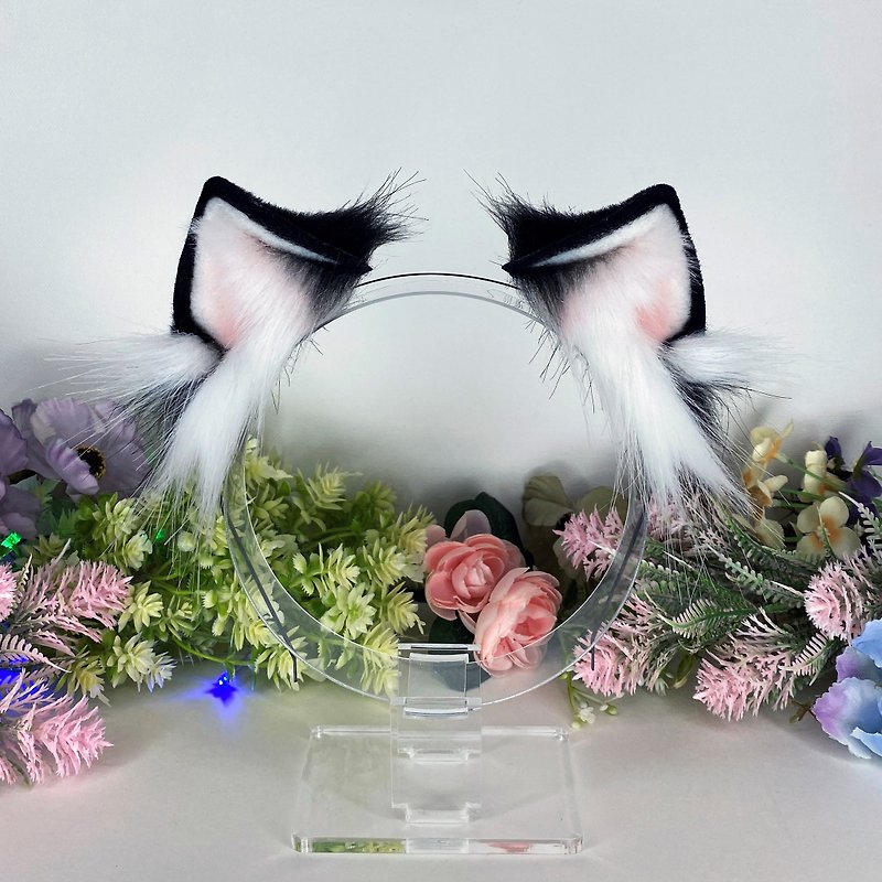 Black and white cosplay cat ears headband - เครื่องประดับผม - วัสดุอีโค สีดำ
