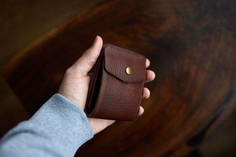 真皮 錢包 咖啡色 - Leather wallet for cash and 2 card from Horween leather. Handmade. Hand stitched
