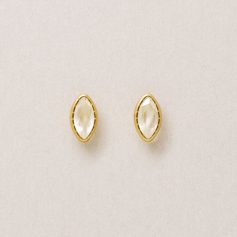 【Second Earrings】 18K 月光石欖尖形切割耳環 (黃金) - 耳環/耳夾/耳骨夾 - 貴金屬 