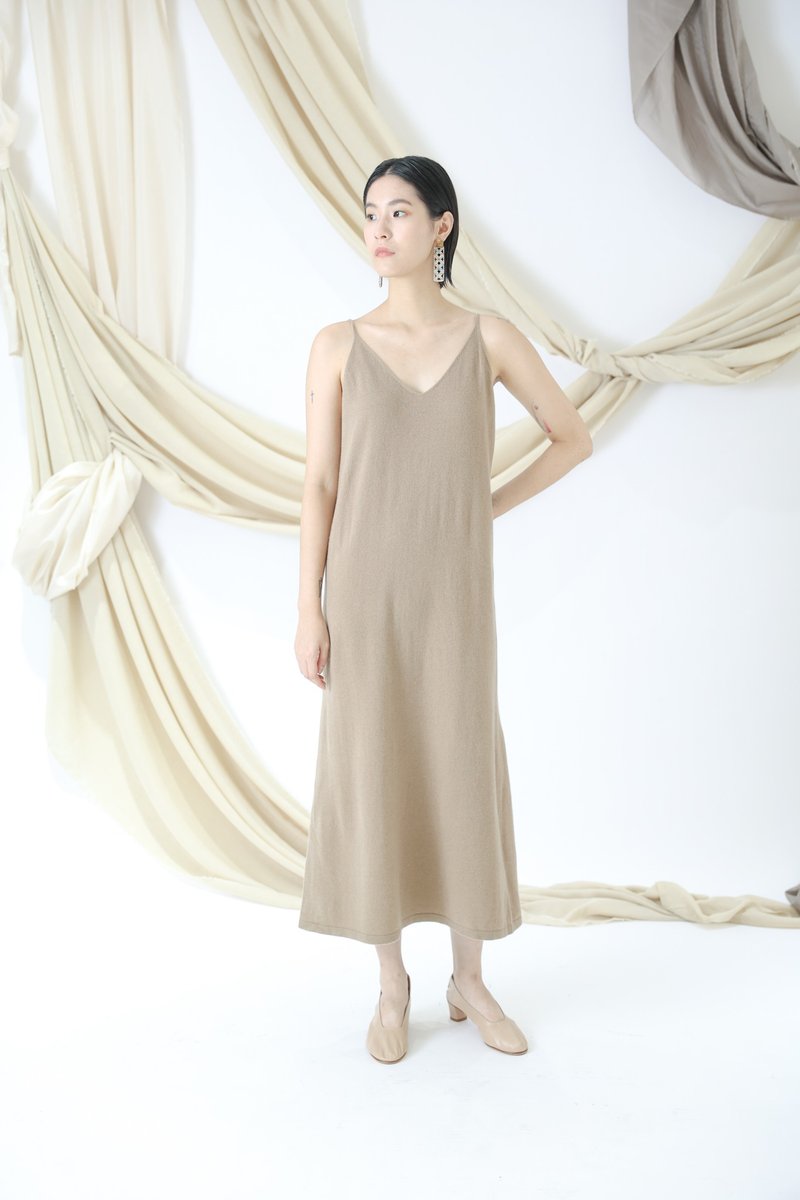 Thin shoulder jumpsuit - One Piece Dresses - Wool Khaki