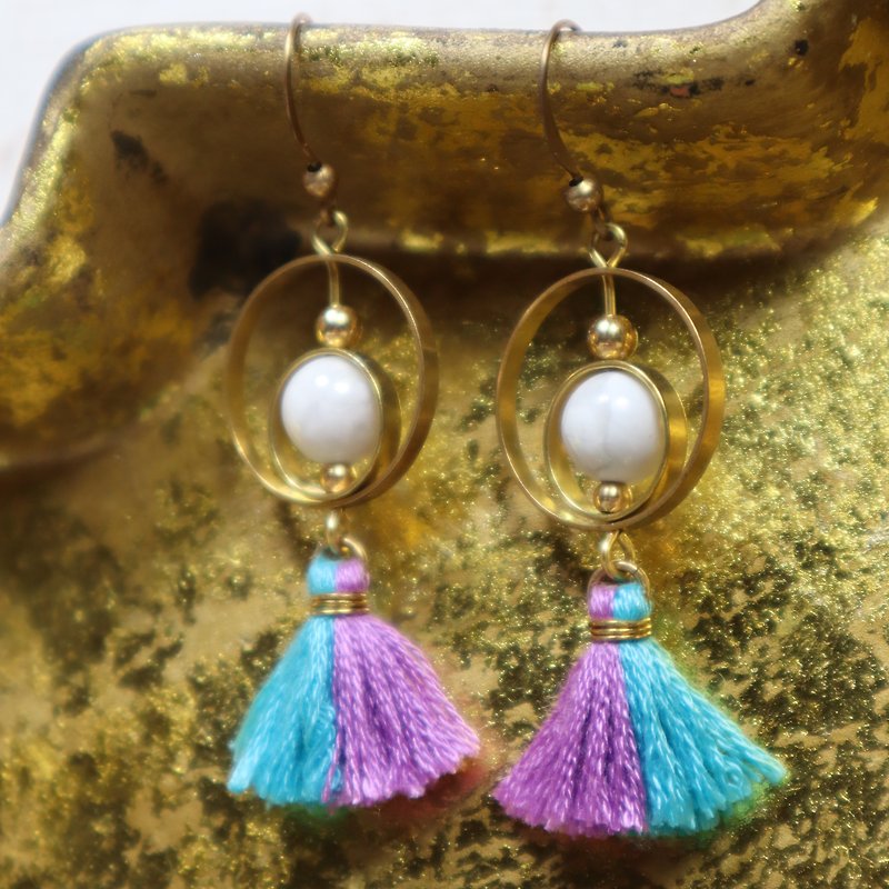 Dimpled Bronze earrings Aedes Stone can be changed cramping brass Mother's Day gift customization - ต่างหู - ทองแดงทองเหลือง ขาว