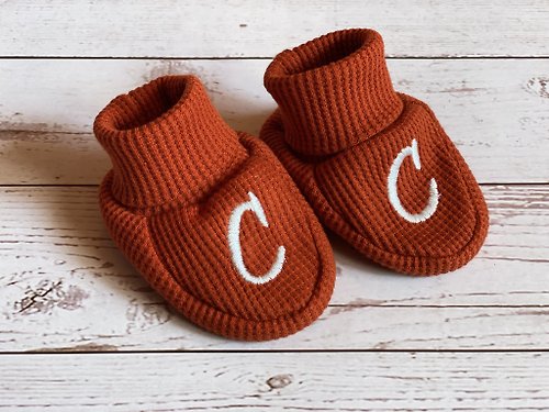 OwlOnBoard Organic cotton baby boy shoes baby booties new baby gift Terracotta Orange shoes