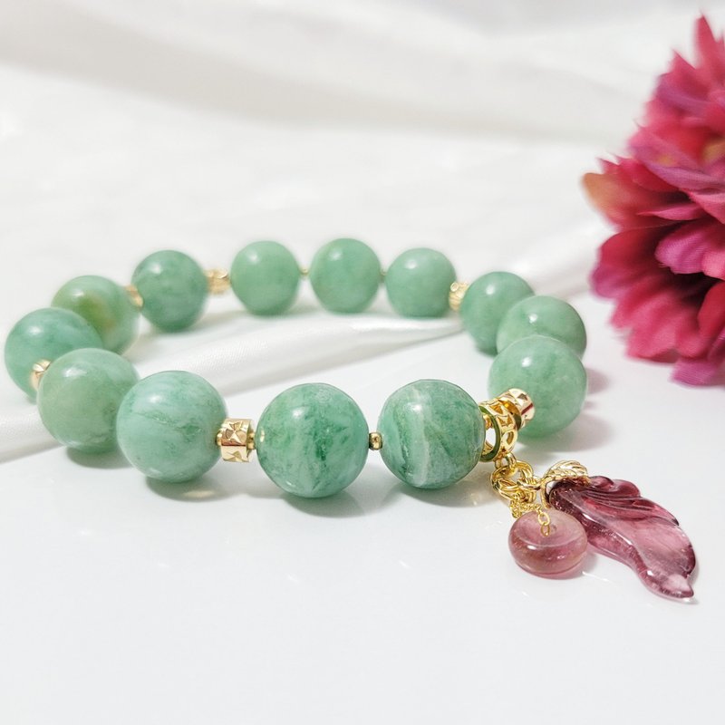 Natural rare green Stone tourmaline willow green flower red spring meaning wealth and wisdom career bracelet single product - Bracelets - Gemstone Green