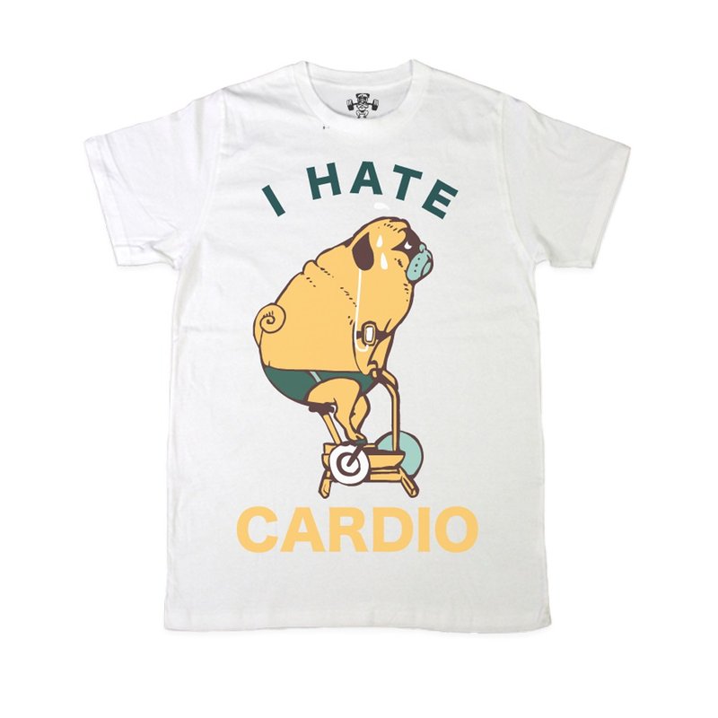 I Hate Cardio • Unisex T-shirt - เสื้อยืดผู้ชาย - ผ้าฝ้าย/ผ้าลินิน ขาว