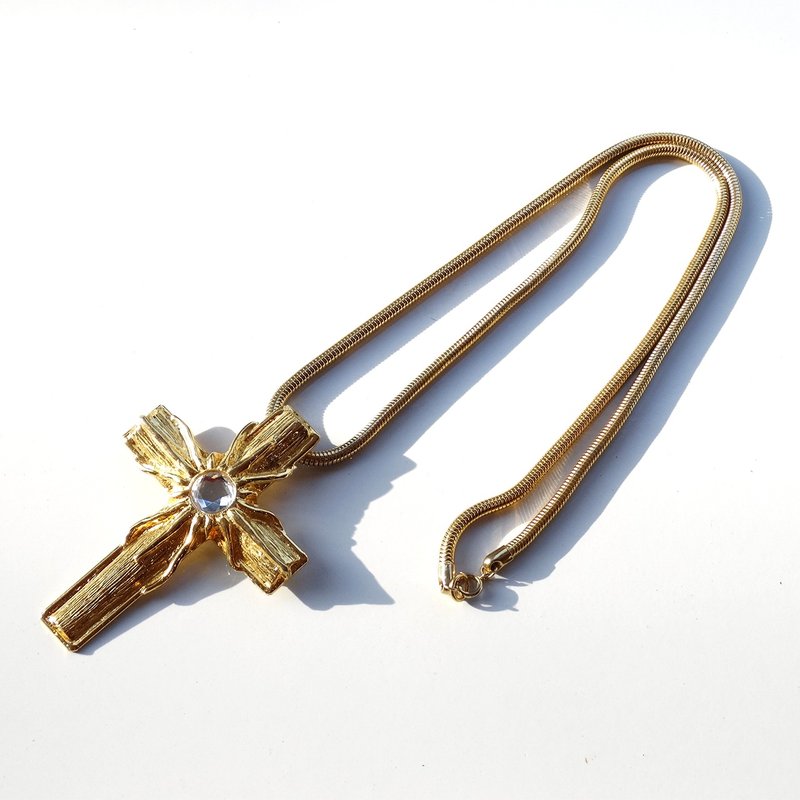 Italy GIANNI VERSACE vintage gold tone big cross necklace - 項鍊 - 其他金屬 金色