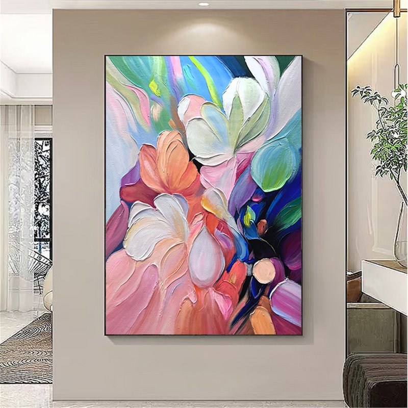 花語 手繪油畫/抽象/原創商品/裝飾畫/掛畫/客廳/走廊/玄關掛畫 - 海報/掛畫/掛布 - 亞麻 多色