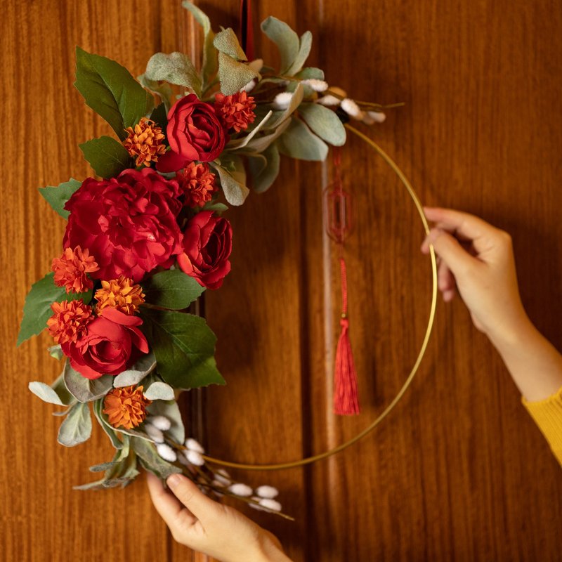 [Fast Shipping] Blooming Flowers (Golden Wreath) | Gift Giving | Gift Box | Lunar New Year | Spring Festival | Arrangement - Items for Display - Other Metals Red