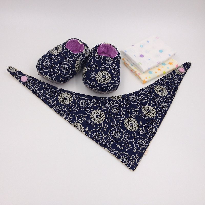 古典的なパターン -  Miyue赤ちゃんのギフトボックス（幼児靴/ベビーシューズ/ベビーシューズ+ 2ハンカチ+スカーフ） - 出産祝い用贈物 - コットン・麻 ブラック