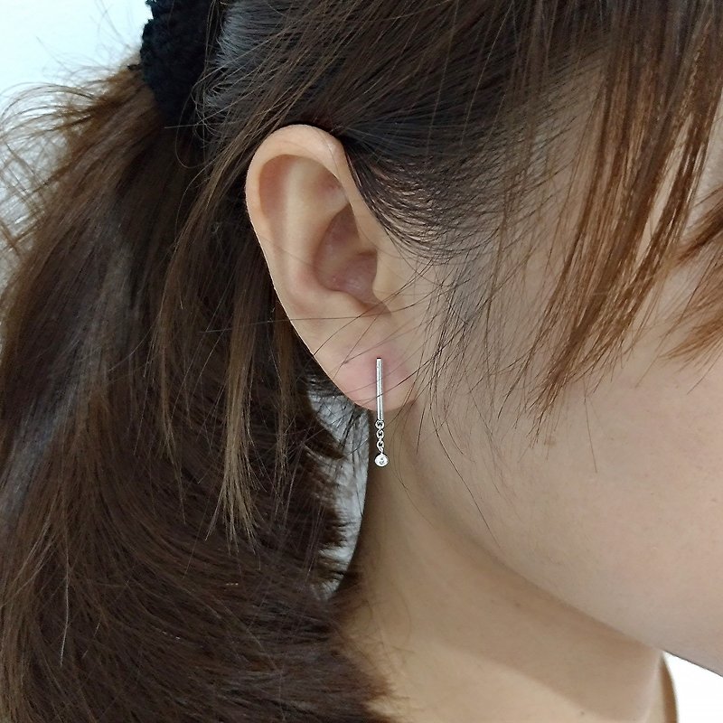 CZ Diamond Drop Earrings - ต่างหู - เงินแท้ สีเงิน