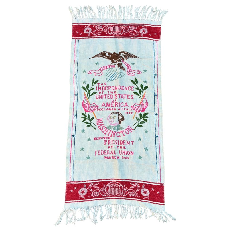 ANTIQUE George Washington Embroidered Textile 1876 Centennial Souvenir Banner - 棉被/毛毯 - 棉．麻 白色
