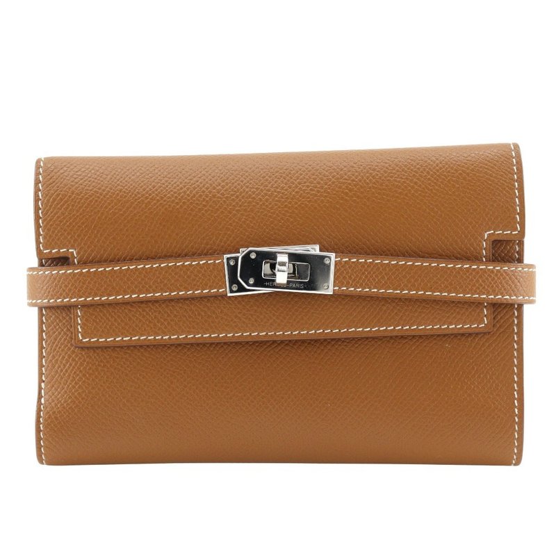 【日本直送】エルメス HERMES ケリーウォレット ミディアム 長財布 ヴォーエプソン ゴールド 茶 A レディース【中古】 - 錢包/皮夾/長短夾 - 真皮 咖啡色