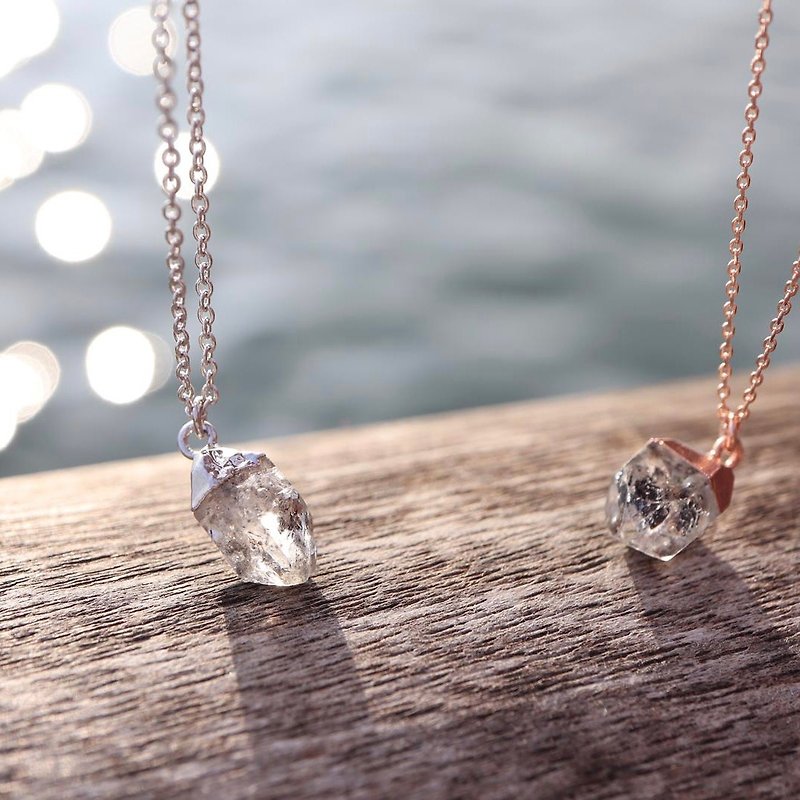 Natural shining diamond sterling silver clavicle chain - สร้อยคอ - เงินแท้ สีเงิน