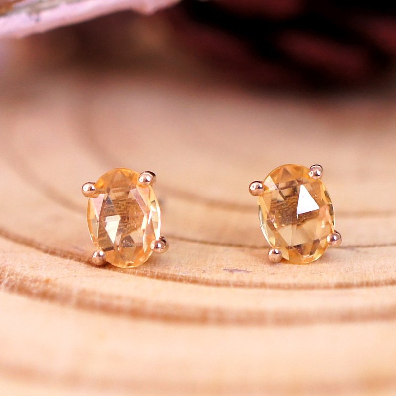INDULGENT - Oval Citrine 18K Rose Gold Plated Silver Earring Stud - Earrings & Clip-ons - Gemstone Yellow