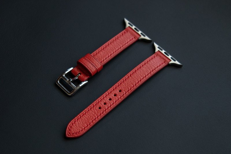 Narrow Watch Band for Apple Watch of goatskin leather Alran in Red color (MTO) - Watchbands - Genuine Leather Red