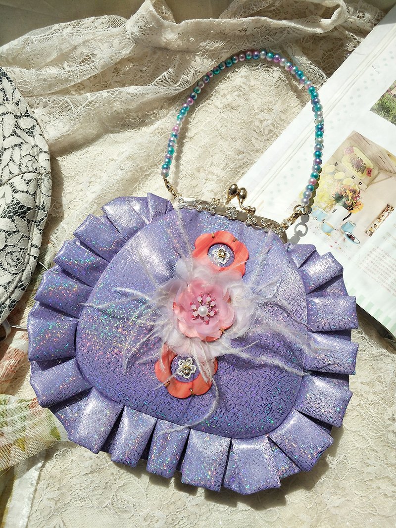 【Sanhua】Original niche design sense, colorful and exaggerated big belly bag mouth gold bag/portable/diagonal bag orphan - Handbags & Totes - Polyester Purple