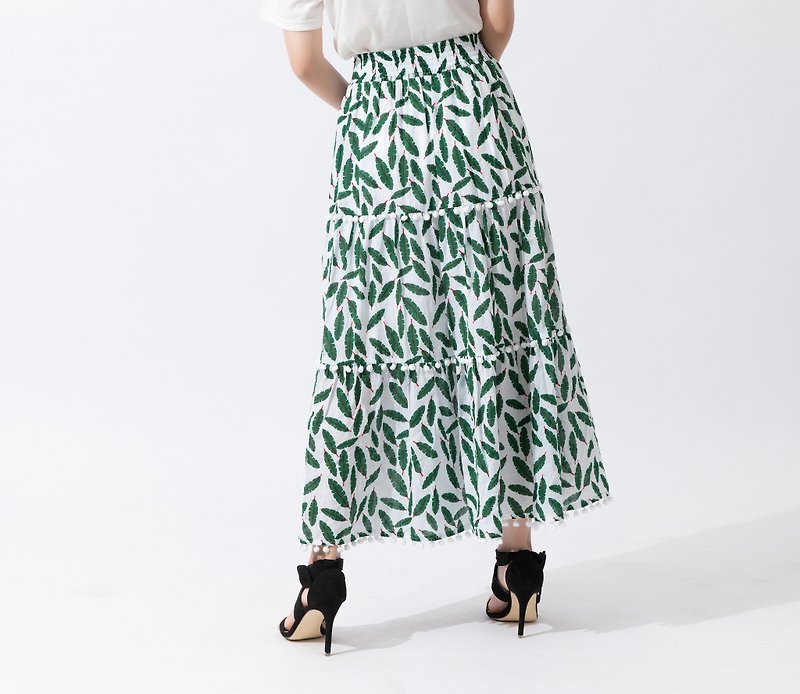 Stripe Cotton Layered Skirt - Skirts - Cotton & Hemp Green